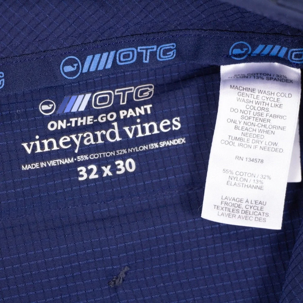 Vineyard Vines On-The-Go Pant Mens 32x30 Blue Tech Stretch Chino Trousers OTG